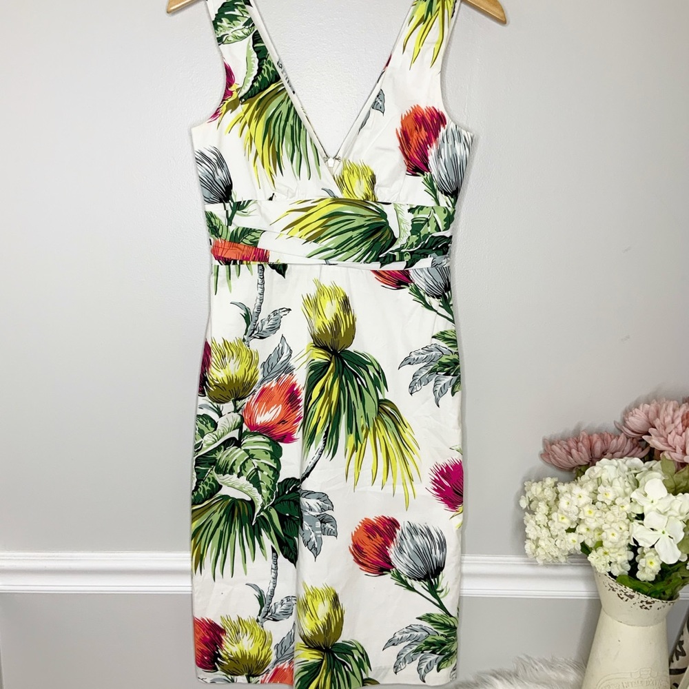 NICOLE MILLER Tropical V-Neck Body Dress